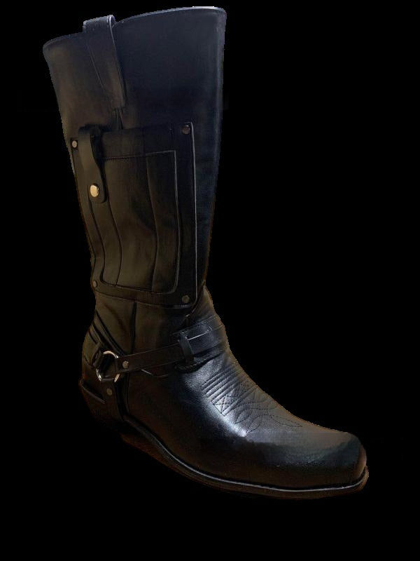 Embroidered Knight High-Heel Leather Mens Boots