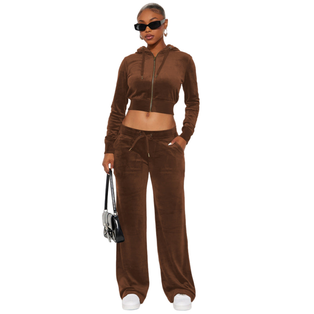 Hooded Midriff-baring Wide-leg Two-piece Set