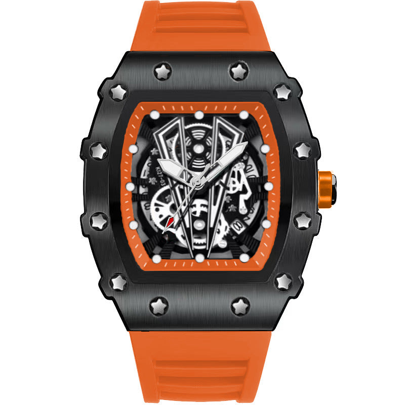 Mens Casual Sport Hollow Barrel-Shaped Quartz Watch