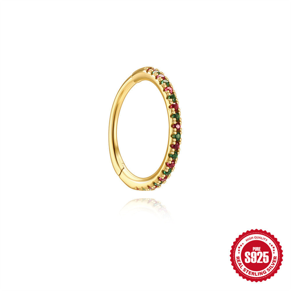 S925 Sterling Silver Single-row Pave-set Colored Diamond Stud Earrings