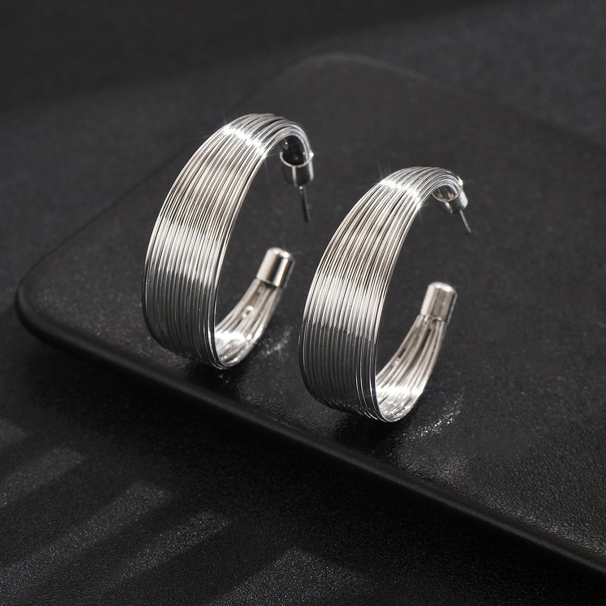Womens Metallic Circular Multi-layered High-tech Minimalist Fashion Earrings