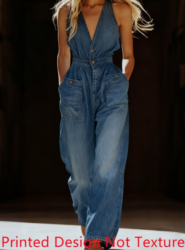 Workwear-style Waist-cinched Wide-leg Jumpsuit