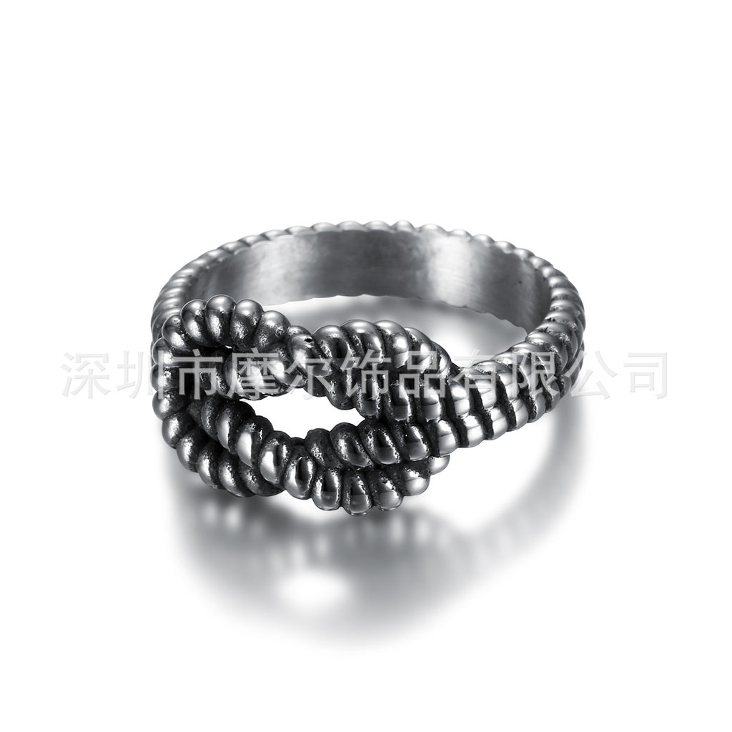 Retro Distressed Woven Twisted Titanium Steel Ring