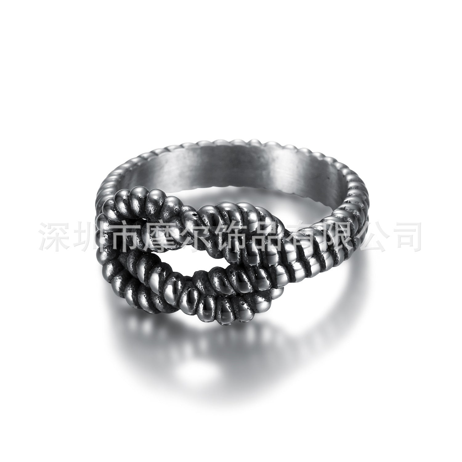 Retro Distressed Woven Twisted Titanium Steel Ring
