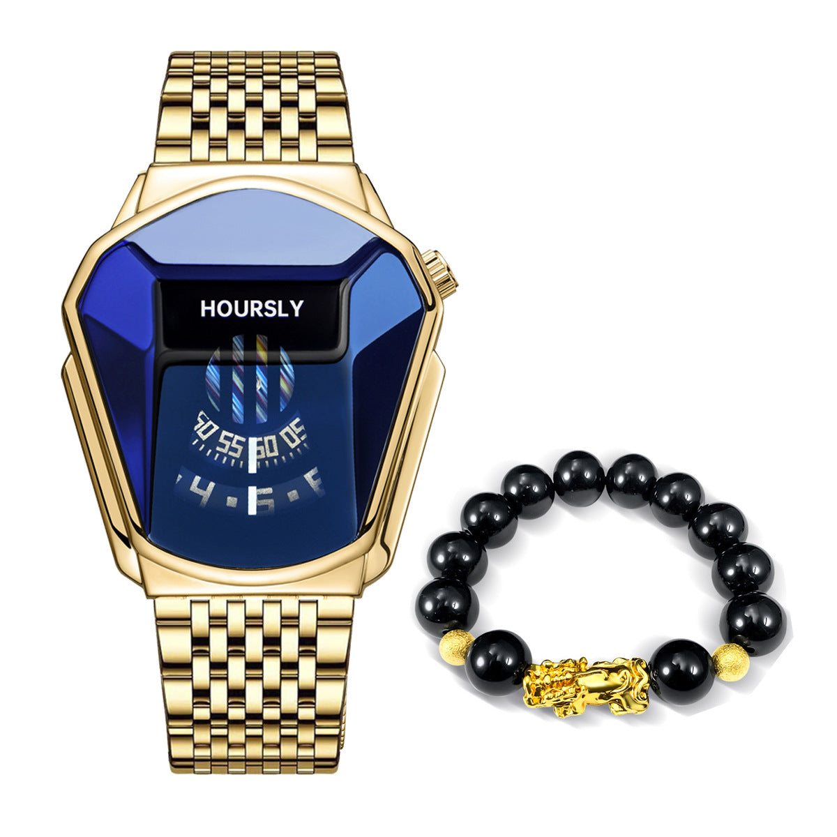 Turntable Steel-band Watch Pixiu Bead Bracelet Set