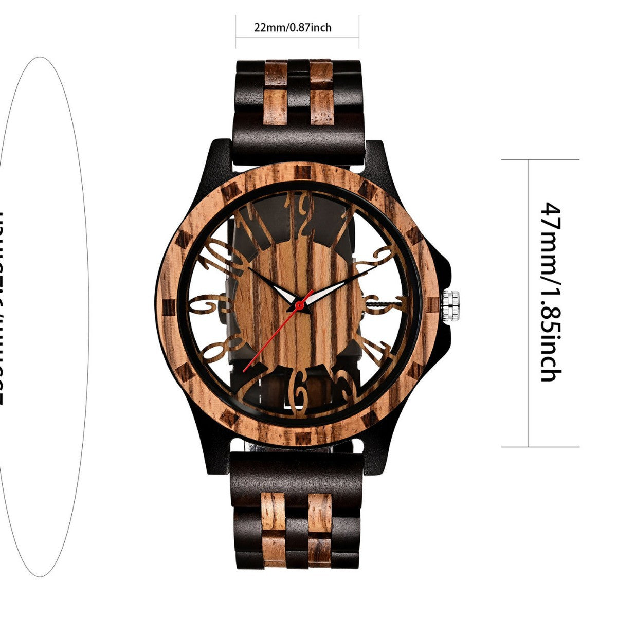 Engraved Walnut Wood Leather-Strap Quartz Watch