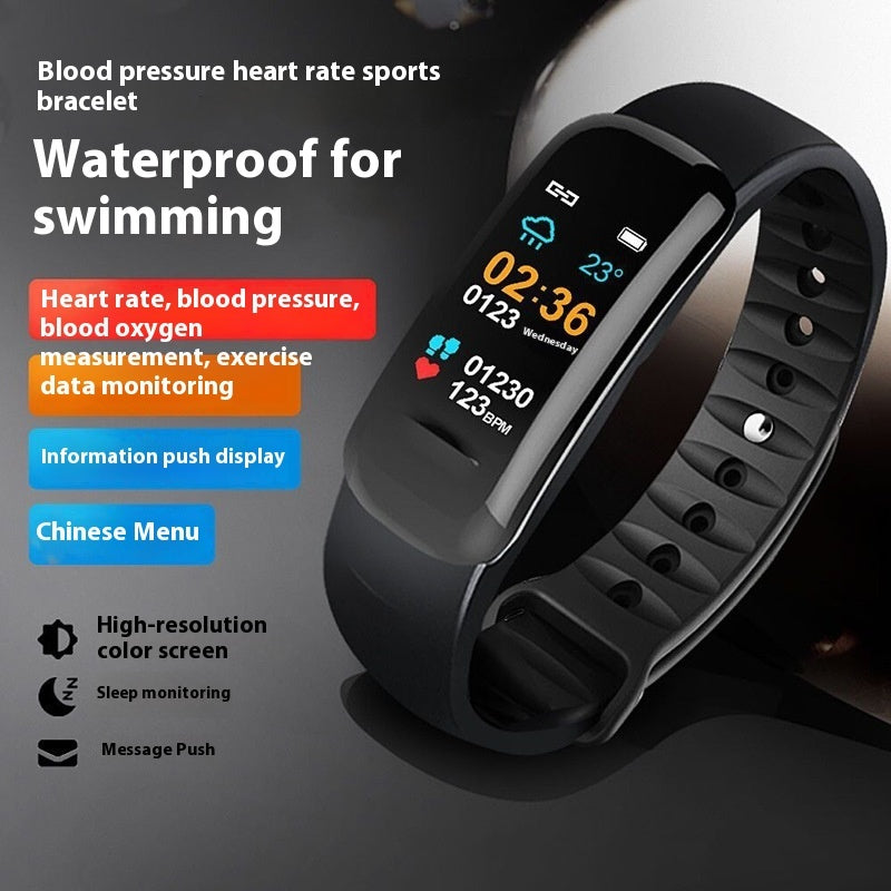 C1 Blood Pressure Heart Rate Waterproof Color Screen Bluetooth Pedometer Sports Watch