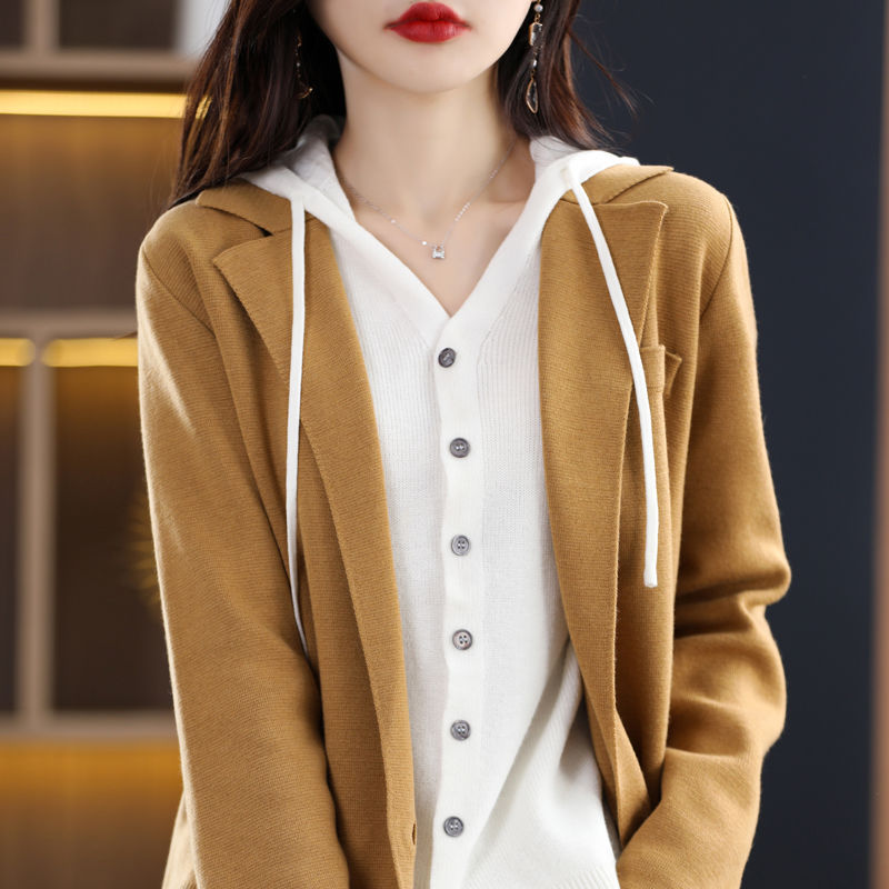 Womens Casual Loose-fitting Solid-color Knit Cardigan