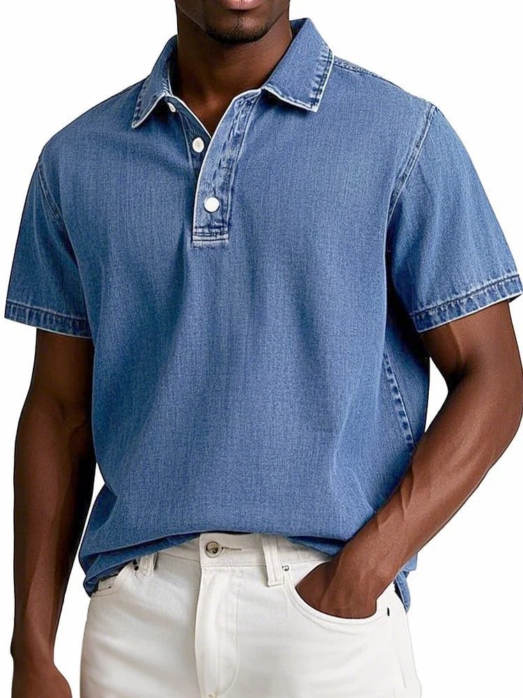 Stylish Solid-color Vintage Short-sleeve Lapel Polo Shirt For Men Summer Casual Business T-shirt