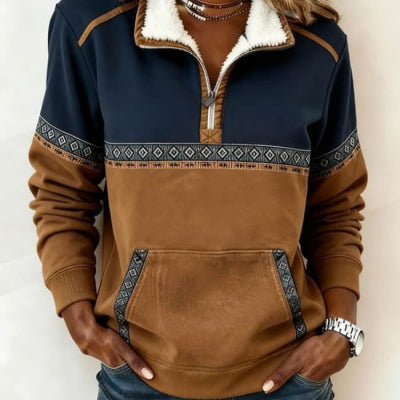 Womens Long-sleeve Half-zip Casual Top With A Print