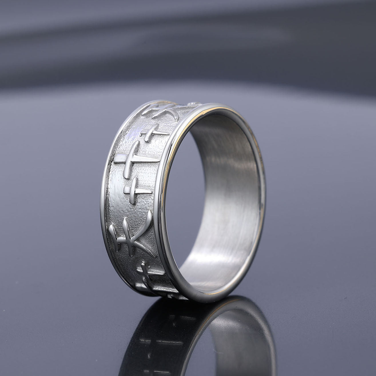 Relief Cross Titanium Steel Ring With Heaven Design