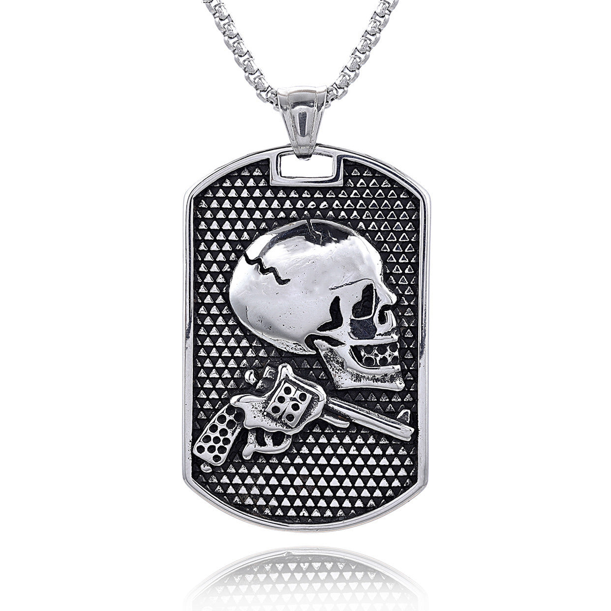 Titanium Steel Skull Pistol Military Tag Pendant