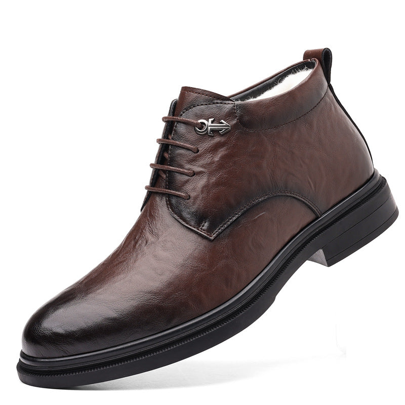 Fleece-lined Extra-thick Insulated High-top Cotton Leather Shoes