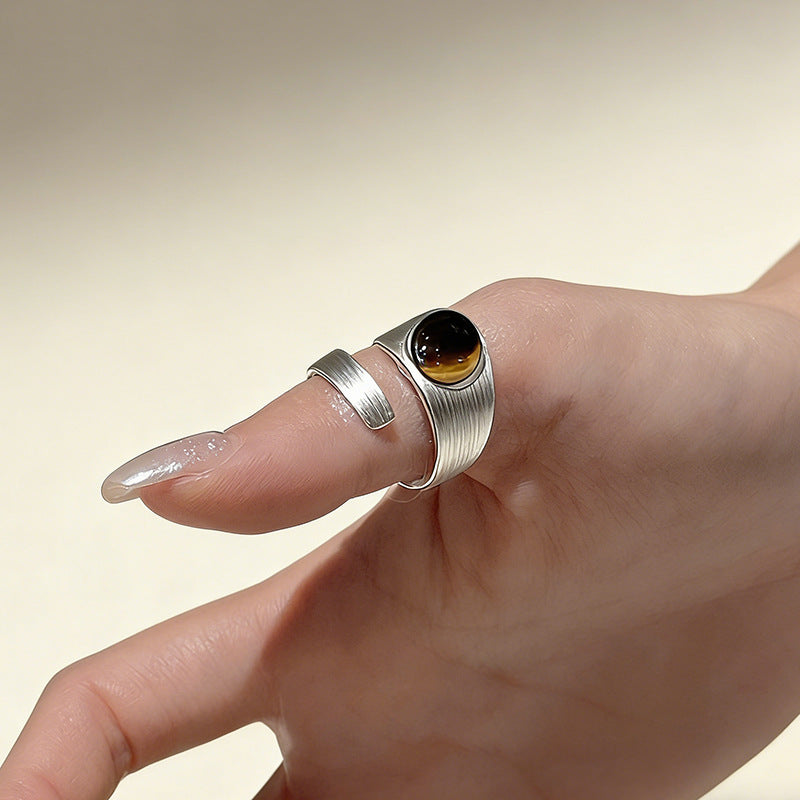 Korean-style Irregular Ring With Tigers Eye Stone