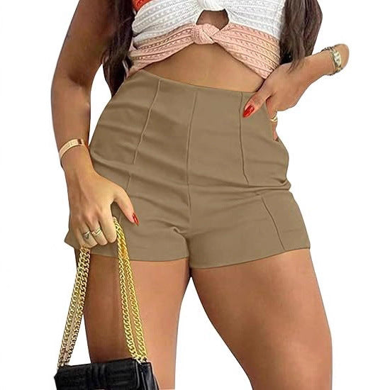 Stitched-detail Zipper Skinny Skater Shorts