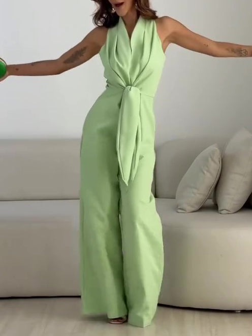 Mint Green Halter Tie-Waist Wide-Leg Jumpsuit