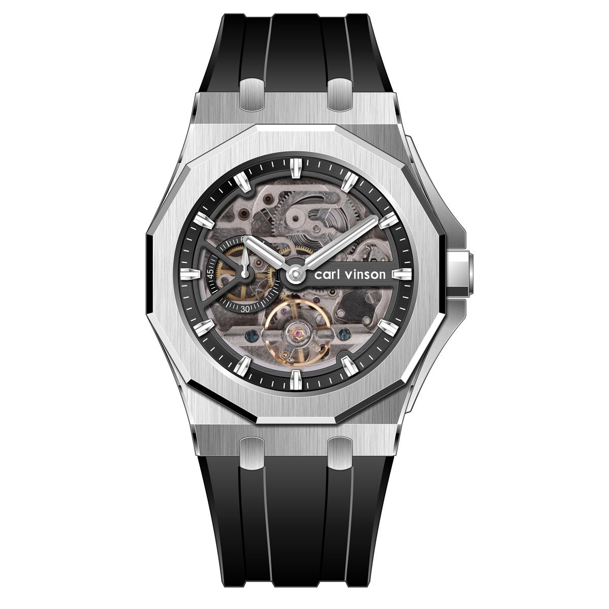 Fully Automatic Luminous Decorative Hollow Silicone-Strap Mechanical Alloy Watch