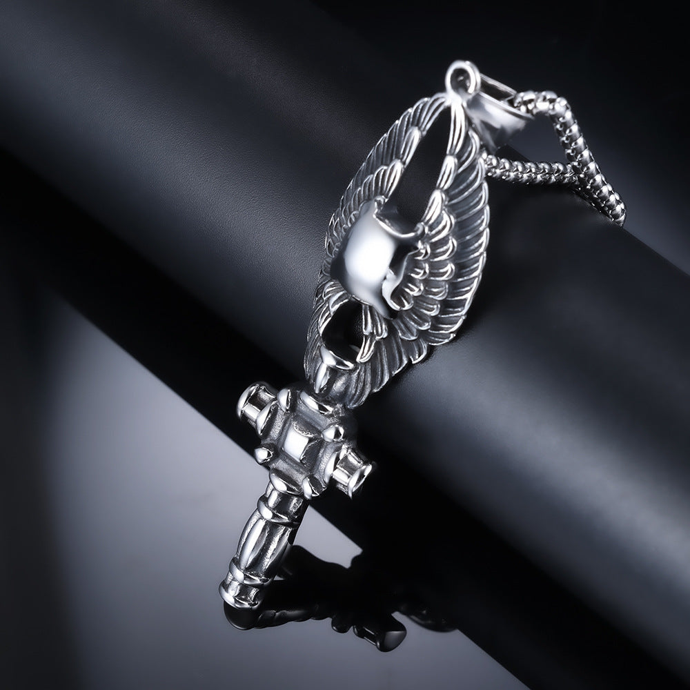 Relief Angel Wings Cross Titanium Steel Pendant