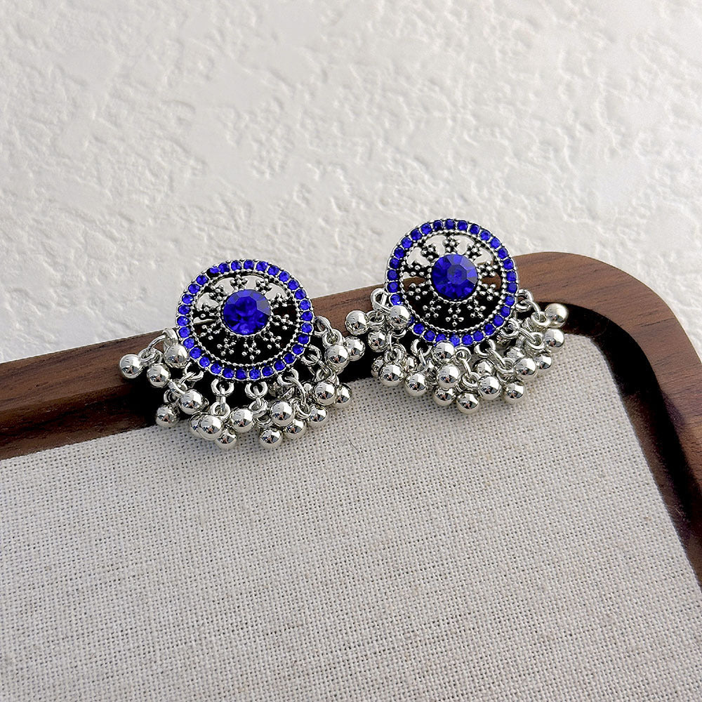 Silver Needle Retro Geometric Tassel Pearl Earrings