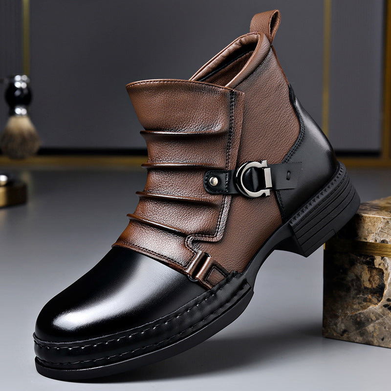 Mens British-style Retro Fleece-Lined Thermal Boots With Side Zipper