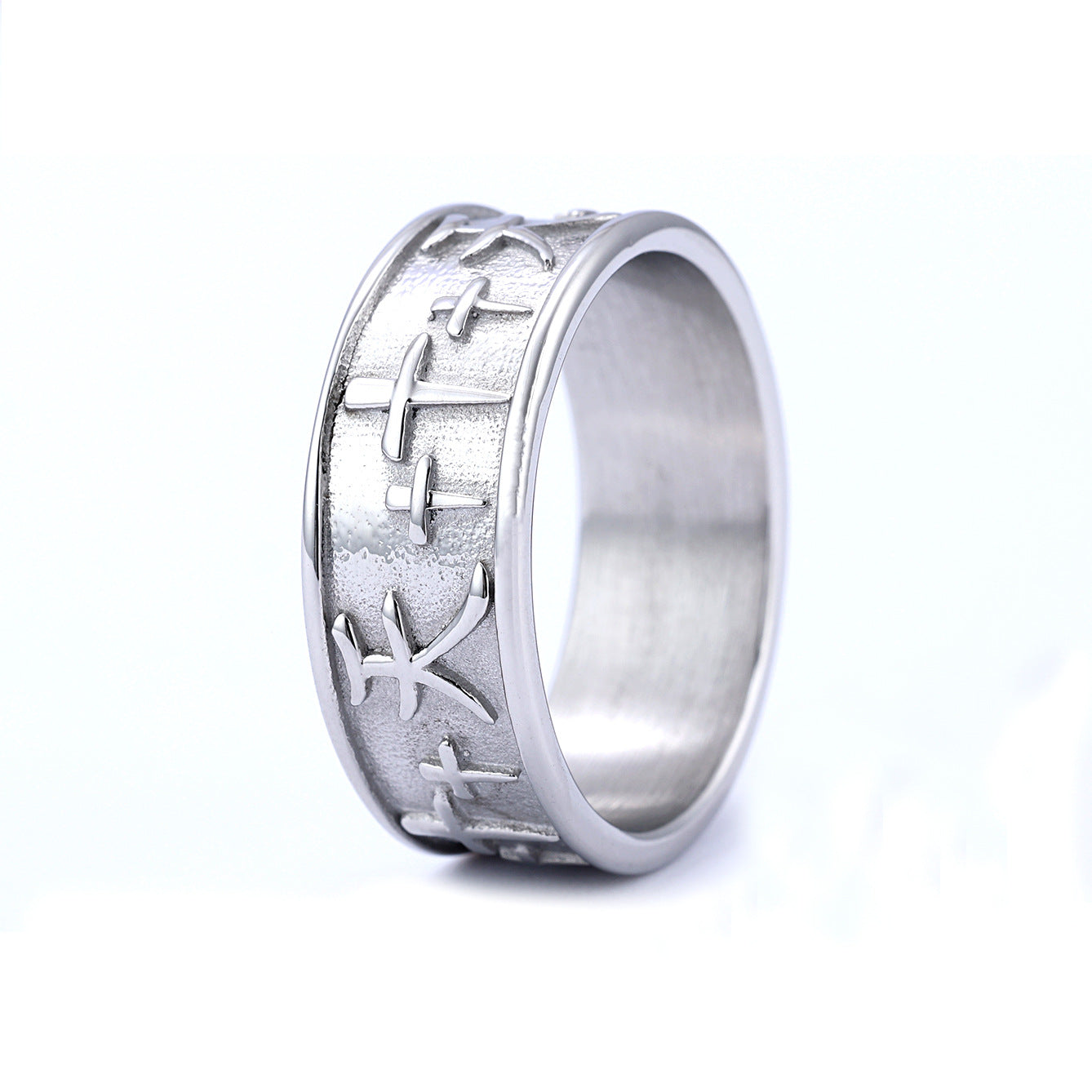 Relief Cross Titanium Steel Ring With Heaven Design