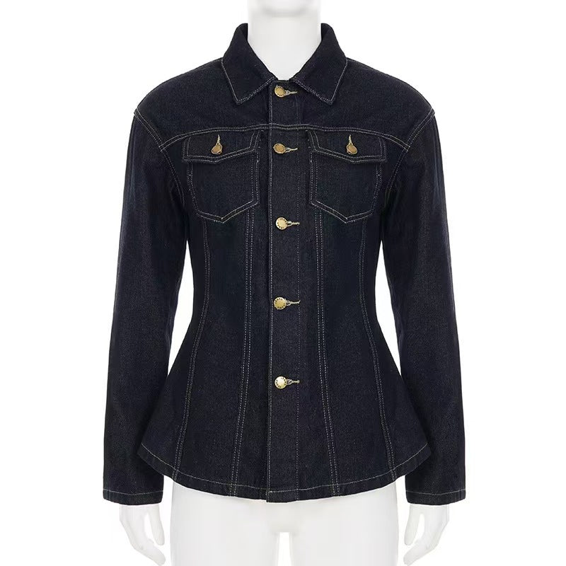 Womens American-Style Vintage Washed Denim Shirt Jacket