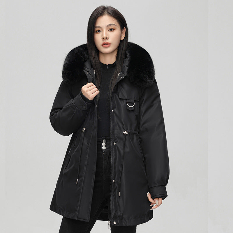 Mid-length Versatile Cotton Coat That Hits Below The Knee With A Fur-trimmed Collar