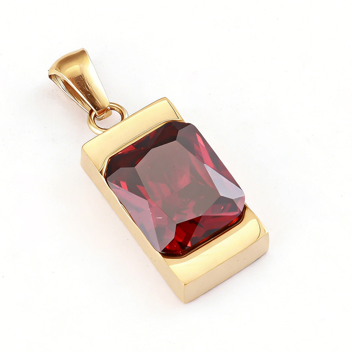 Simple Geometric Rectangular Gemstone Stainless Steel Pendant