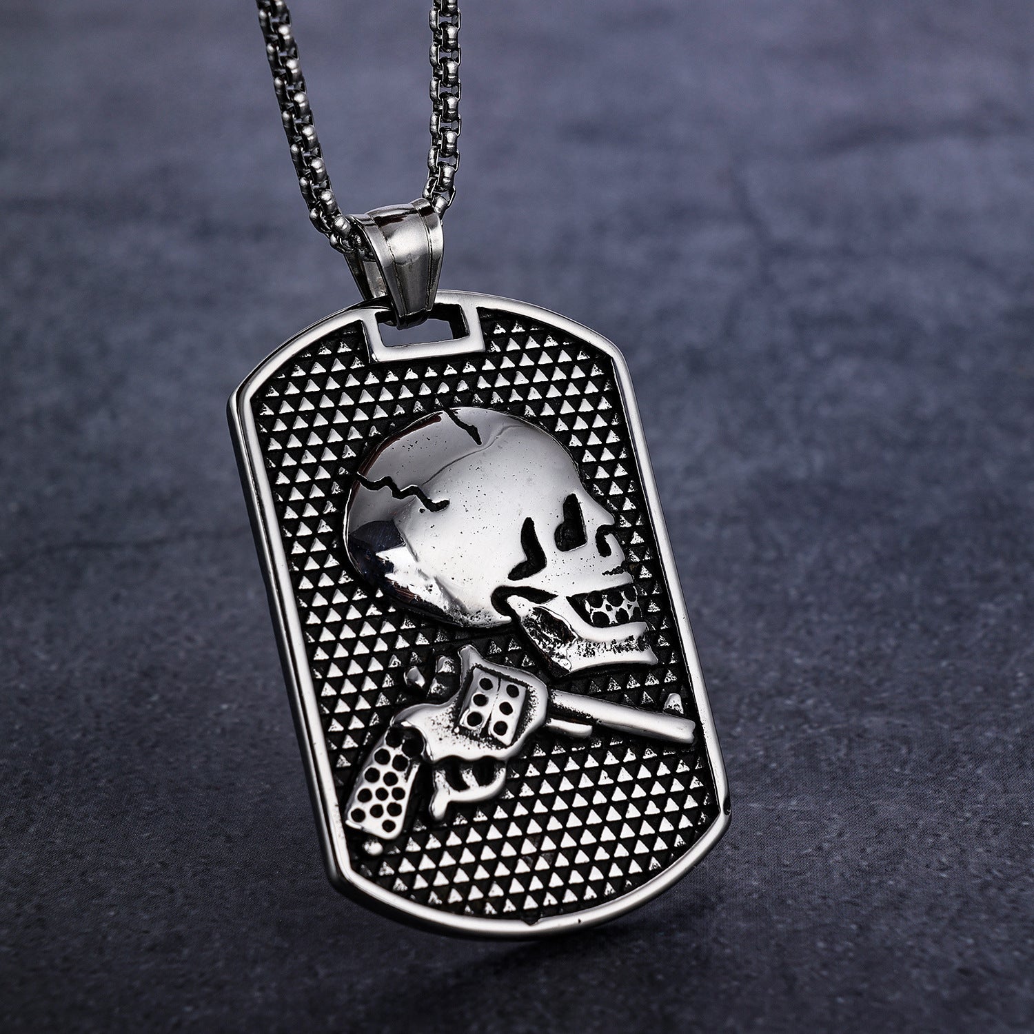 Titanium Steel Skull Pistol Military Tag Pendant