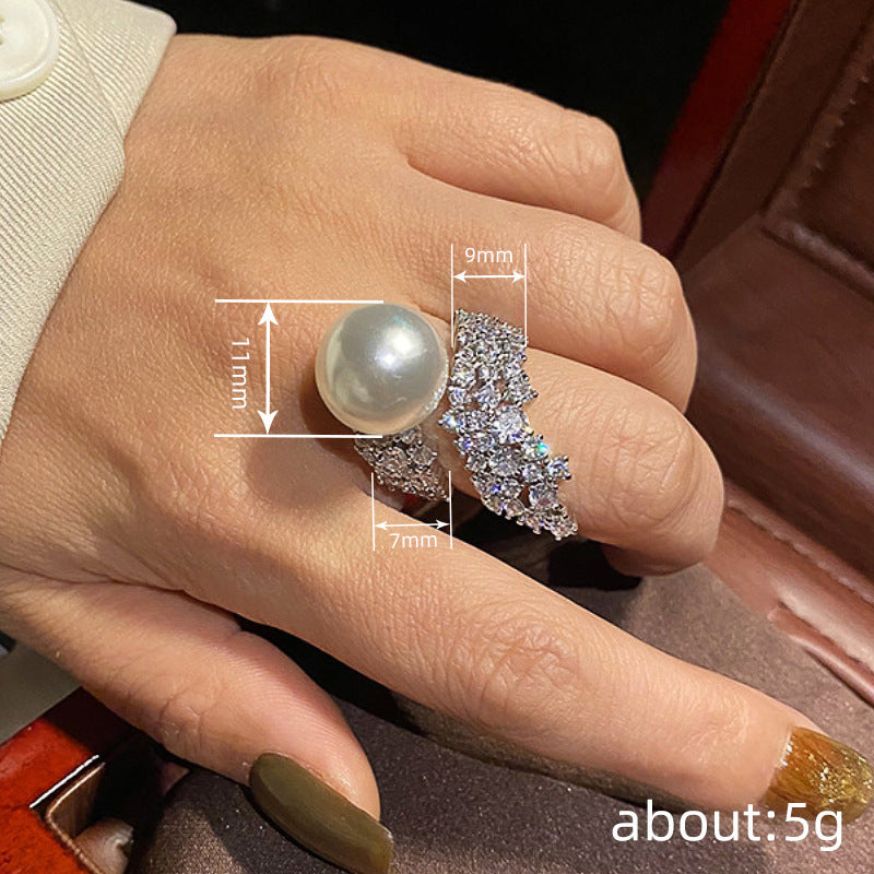 Korean-style French-inspired Faux Pearl Floral Ring