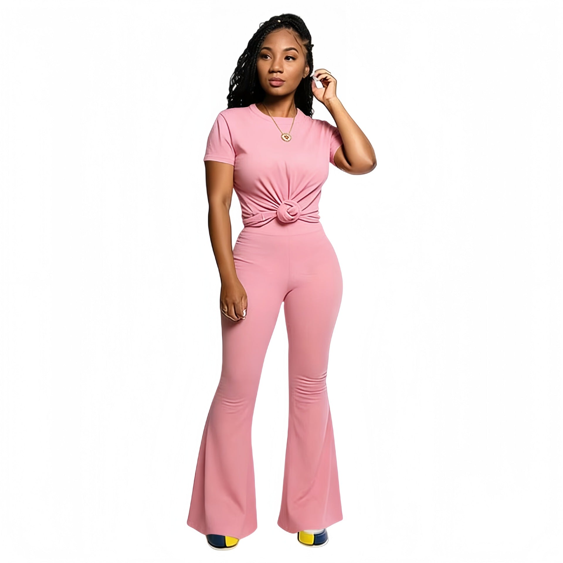 Casual Mildly Spicy Pants With A Crew Neck Two-piece Set