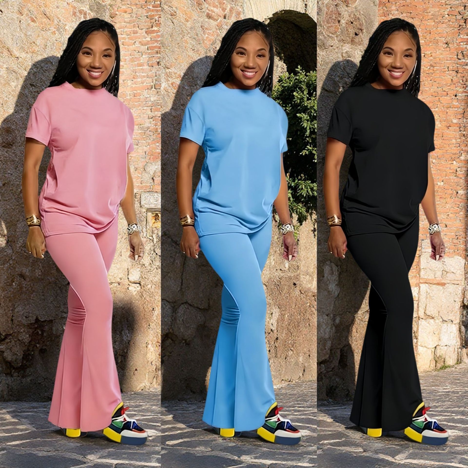 Casual Mildly Spicy Pants With A Crew Neck Two-piece Set