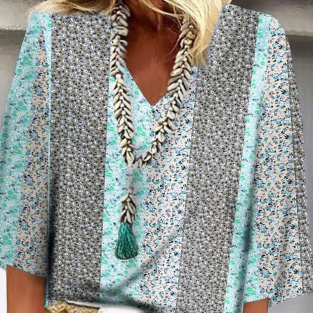 Womens V-neck Fashionable Printed Casual Top