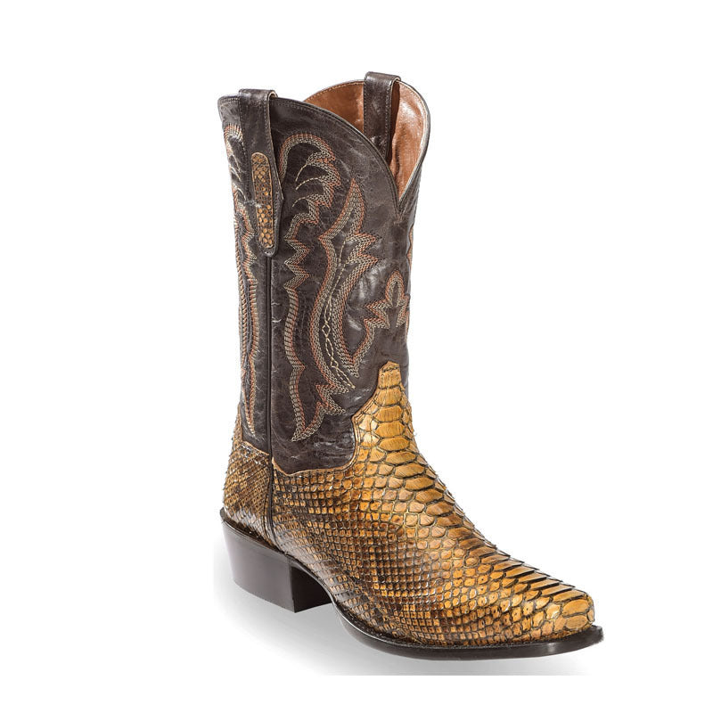 Mens Embroidered Pointed-Toe Patchwork Quilted Boots