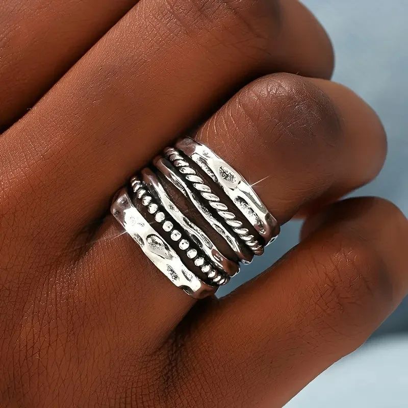 Mens Retro Edgy Trendy Plain Ring With An Irregular Design