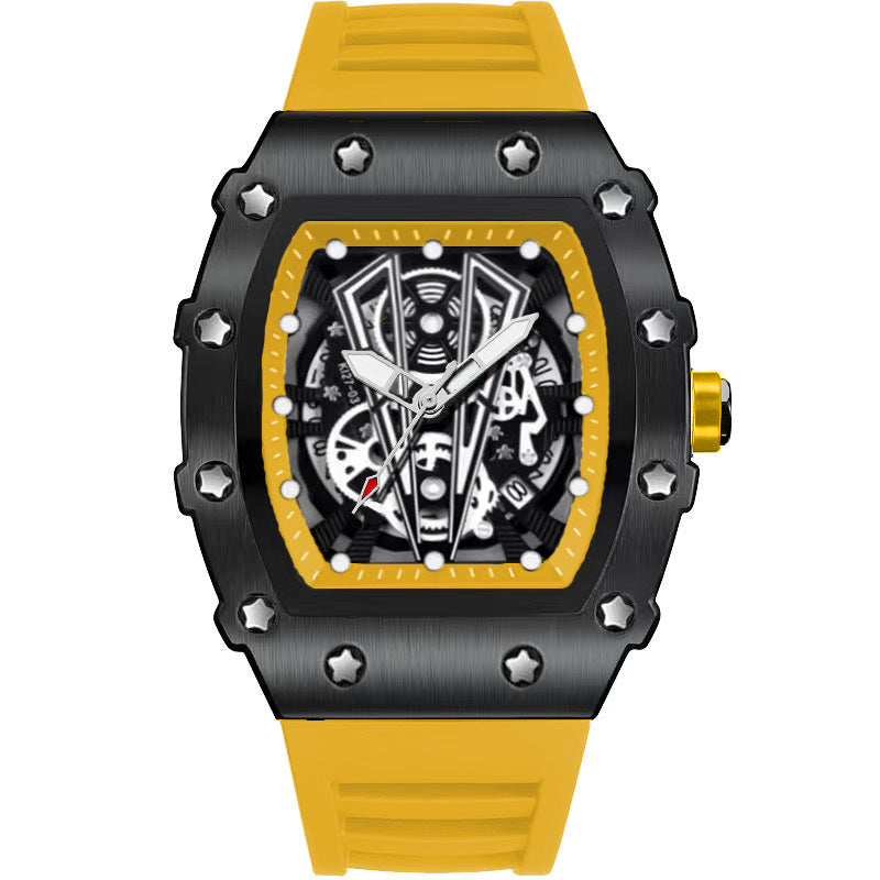 Mens Casual Sport Hollow Barrel-Shaped Quartz Watch