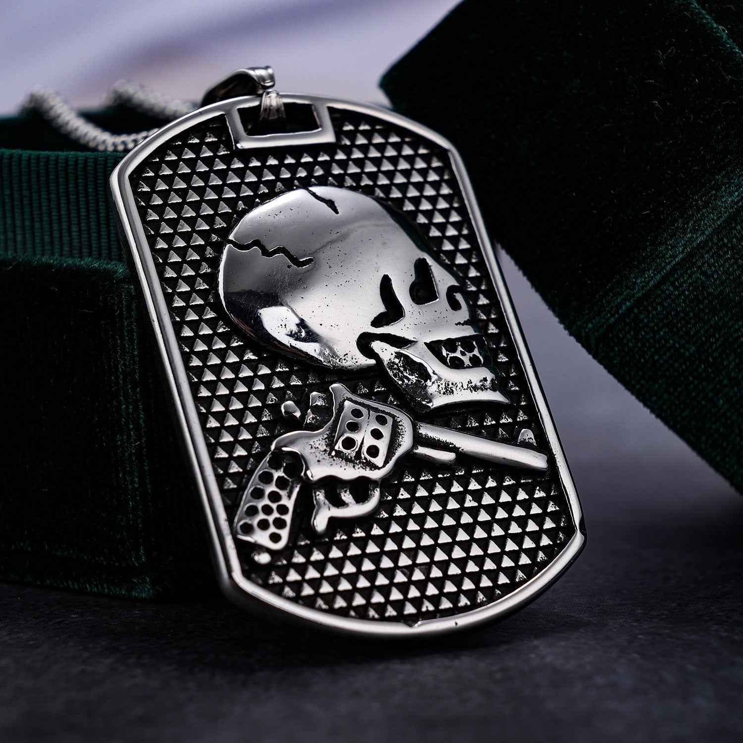 Titanium Steel Skull Pistol Military Tag Pendant