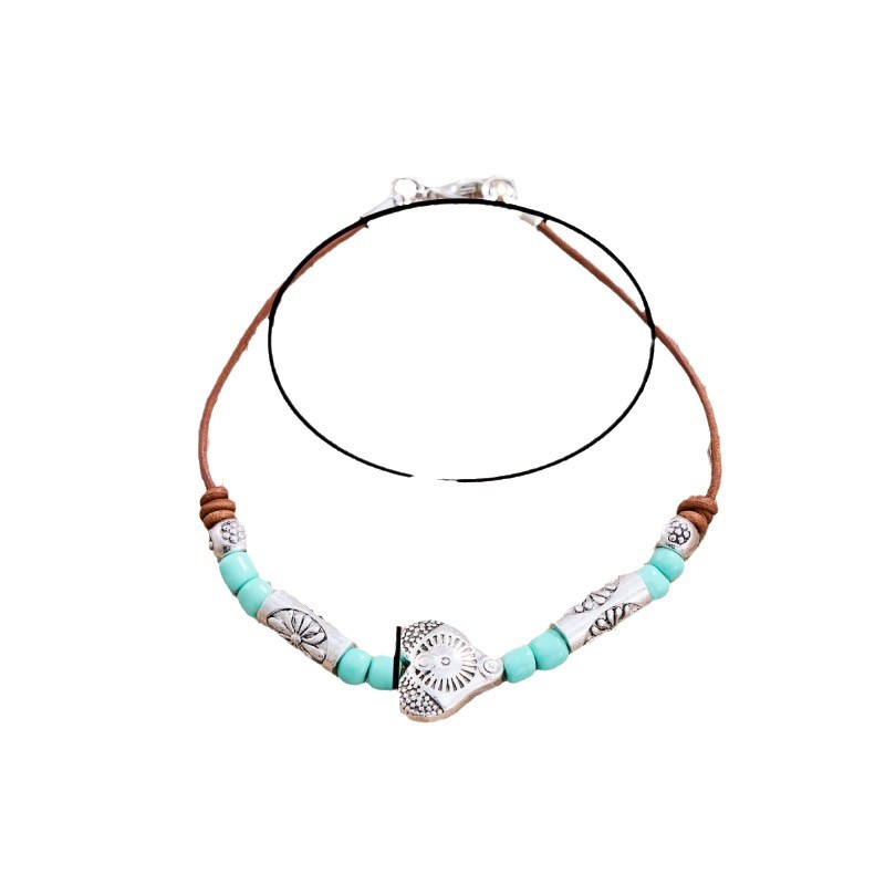 Ethnic-style Turquoise Bead Bracelet With A Loving Heart Design