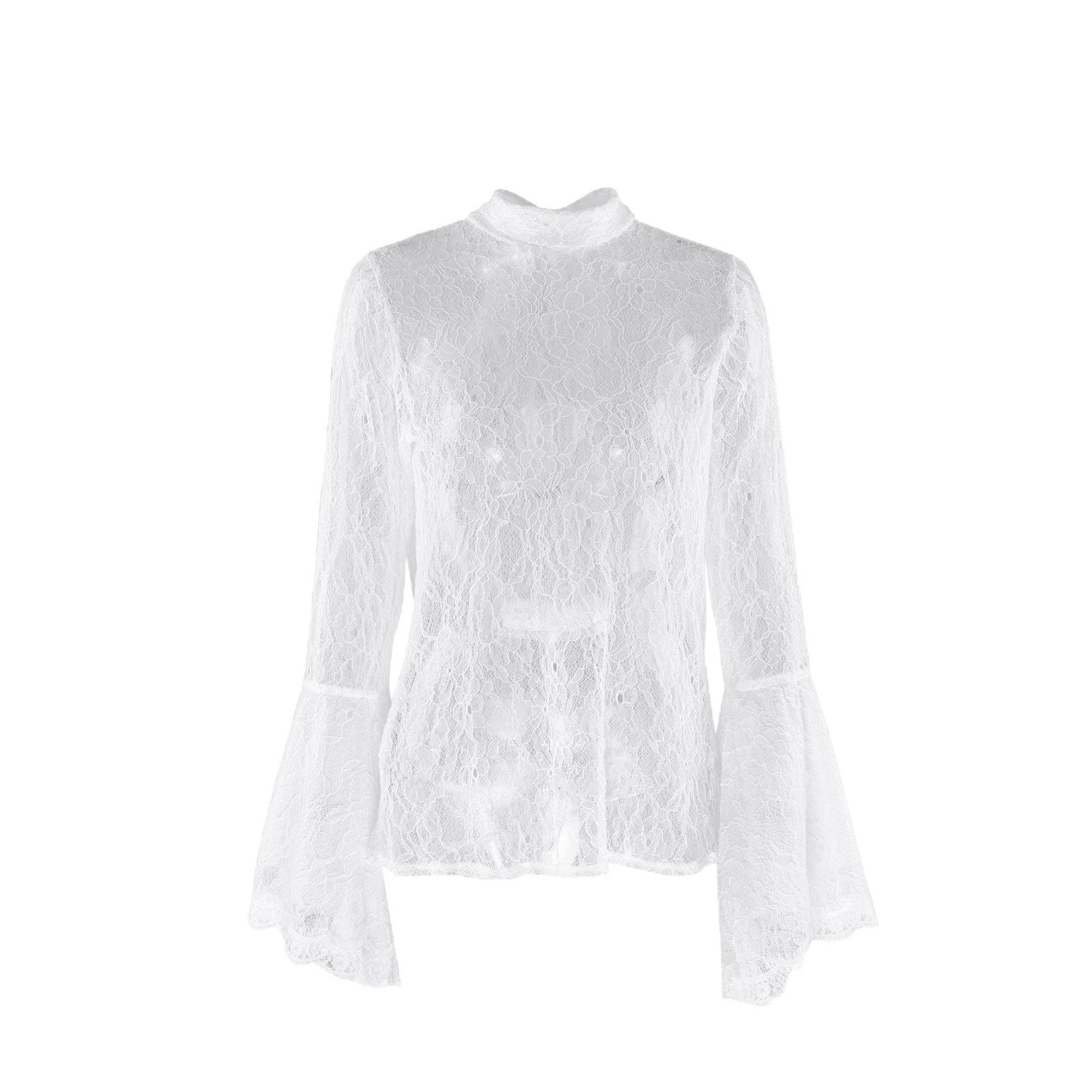Sexy Lace Ruffle-sleeve Flowy-neckline Blouse