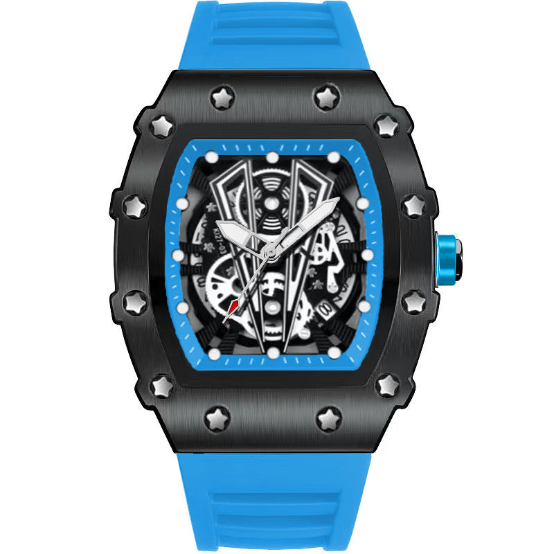 Mens Casual Sport Hollow Barrel-Shaped Quartz Watch