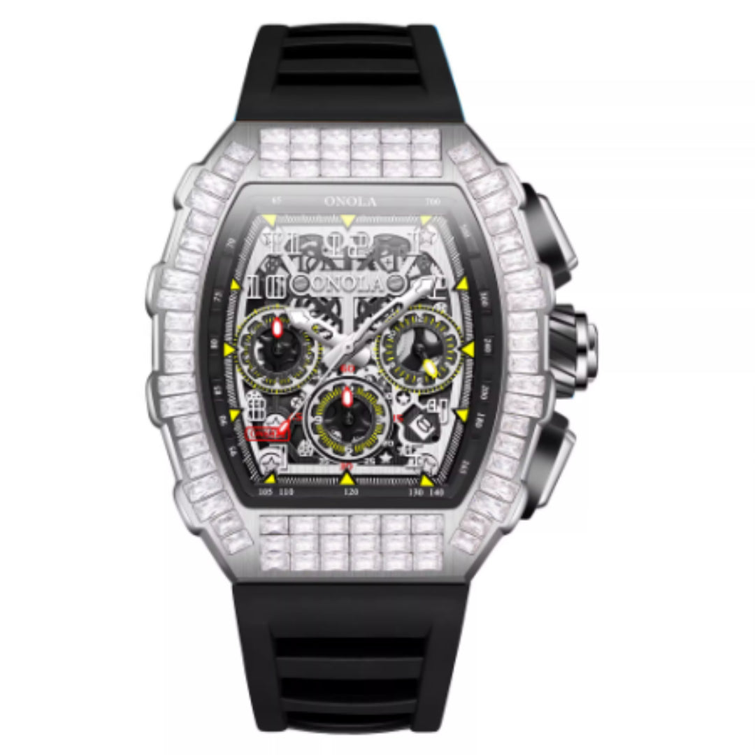 Men's Luxury Square Diamond Watch With Star Pattern