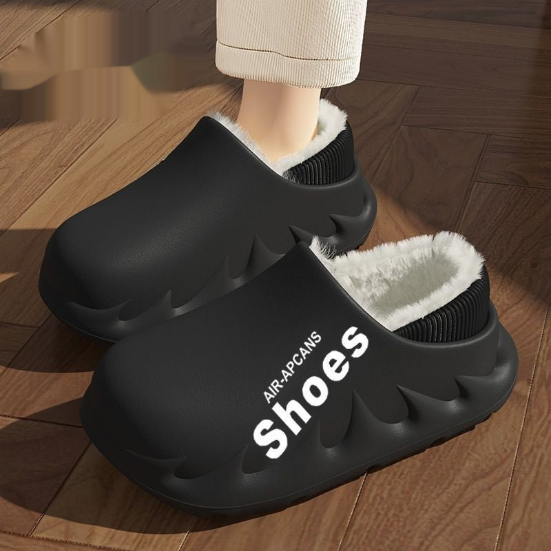 Mens Fleece-Lined Non-Slip Closed-Toe EVA Waterproof Cotton Slippers