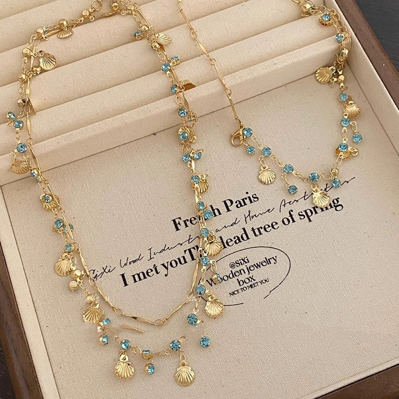 Exotic Princess Blue Zirconia Shell Necklace