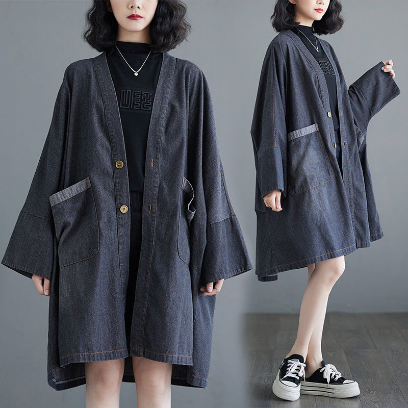 Womens Casual Vintage Loose Denim Jacket