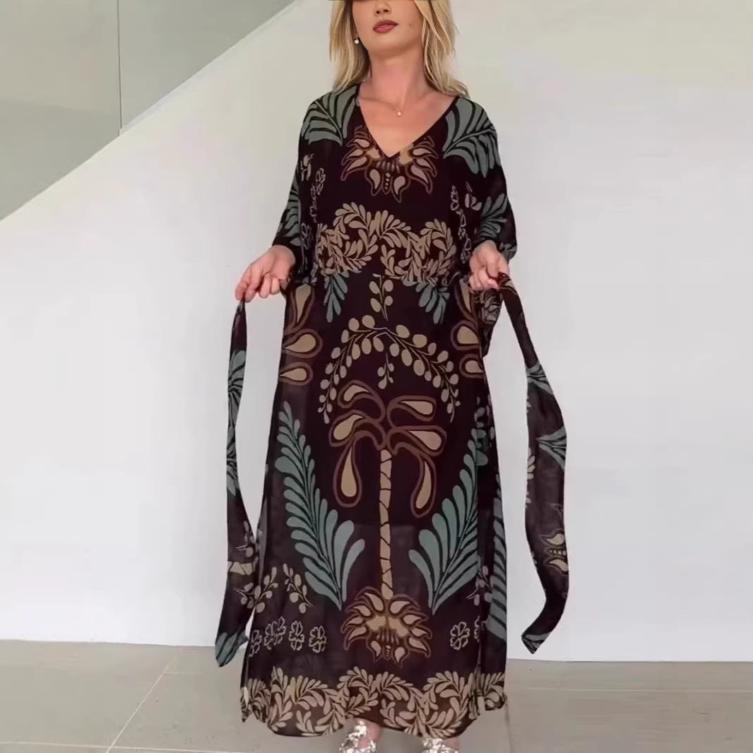 Lace-up Ethnic Bohemian Chiffon Dress