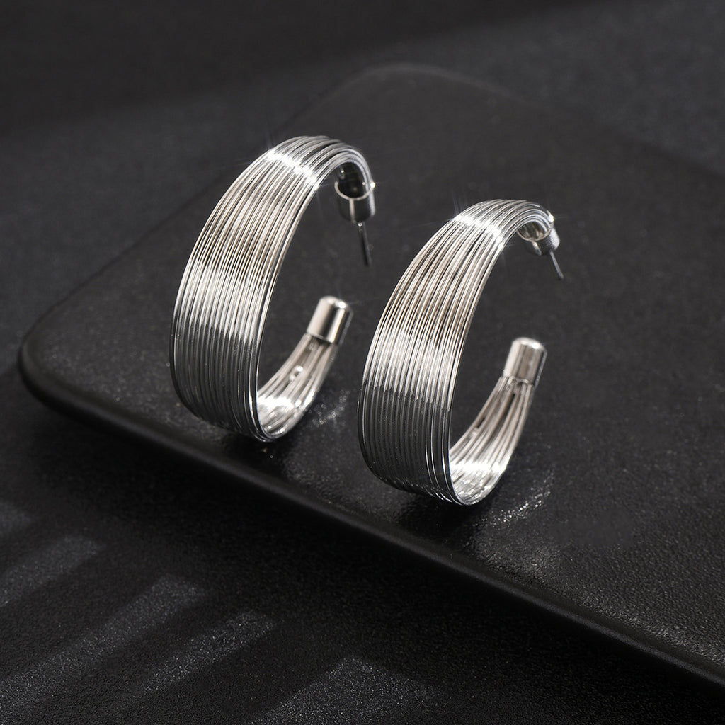 Womens Metallic Circular Multi-layered High-tech Minimalist Fashion Earrings