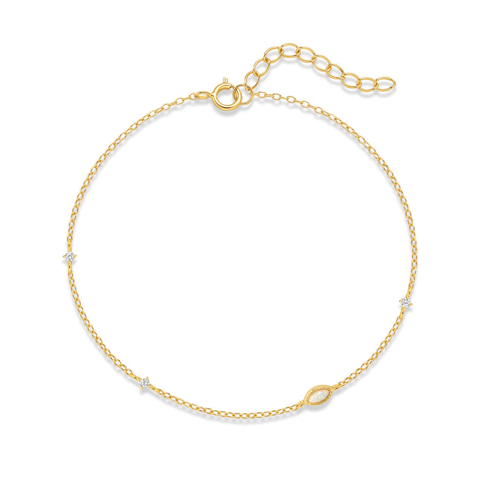 S925 Sterling Silver Bracelet With Marquise-cut Opal Inlays