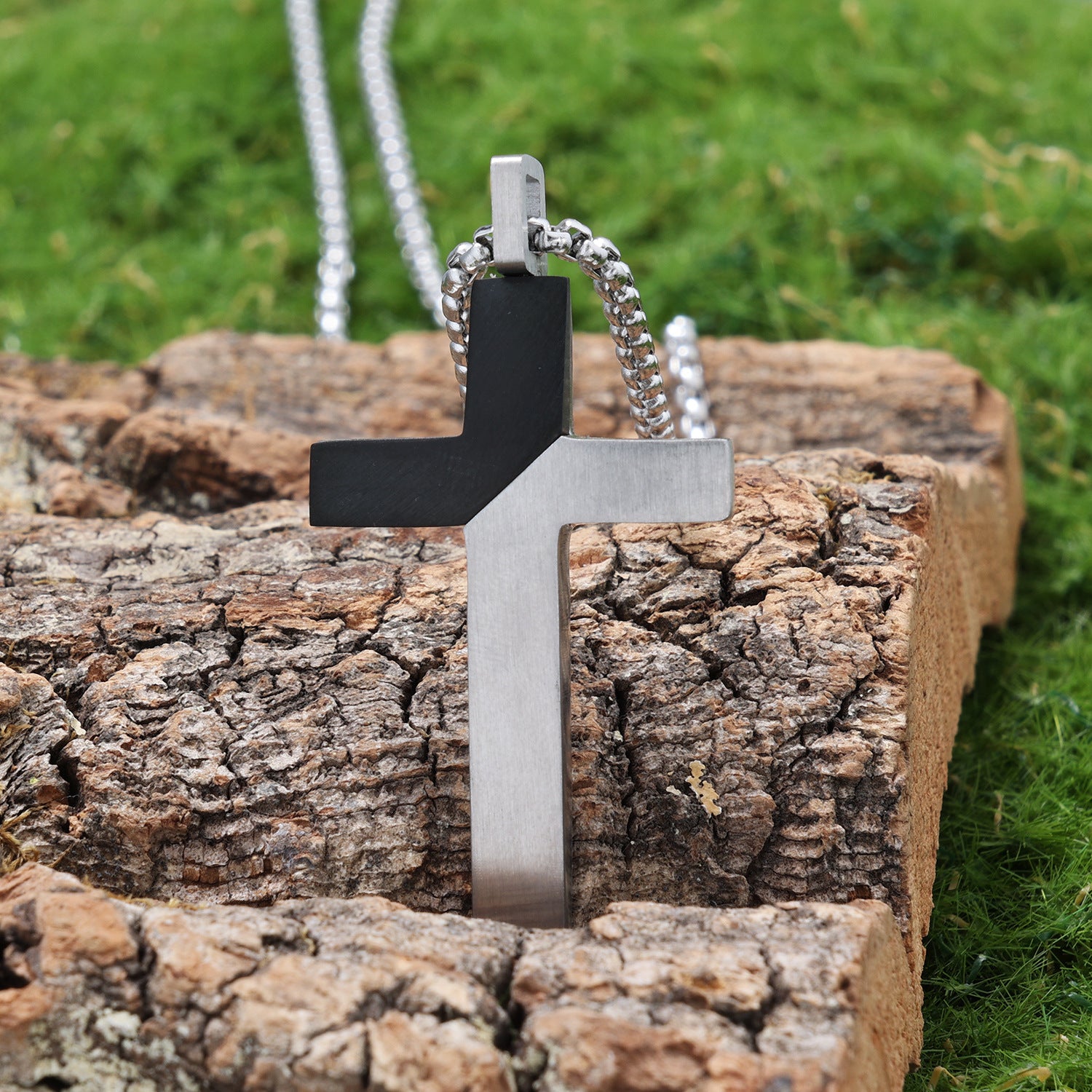 Retro-style Minimalist Two-tone Patchwork Cross Titanium Steel Pendant