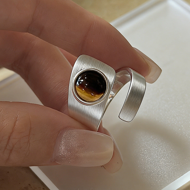 Korean-style Irregular Ring With Tigers Eye Stone