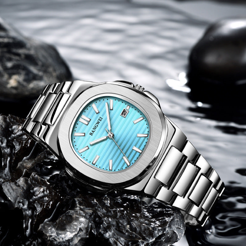Mens Stylish Luminous Water-Resistant Watch With A Steel Band